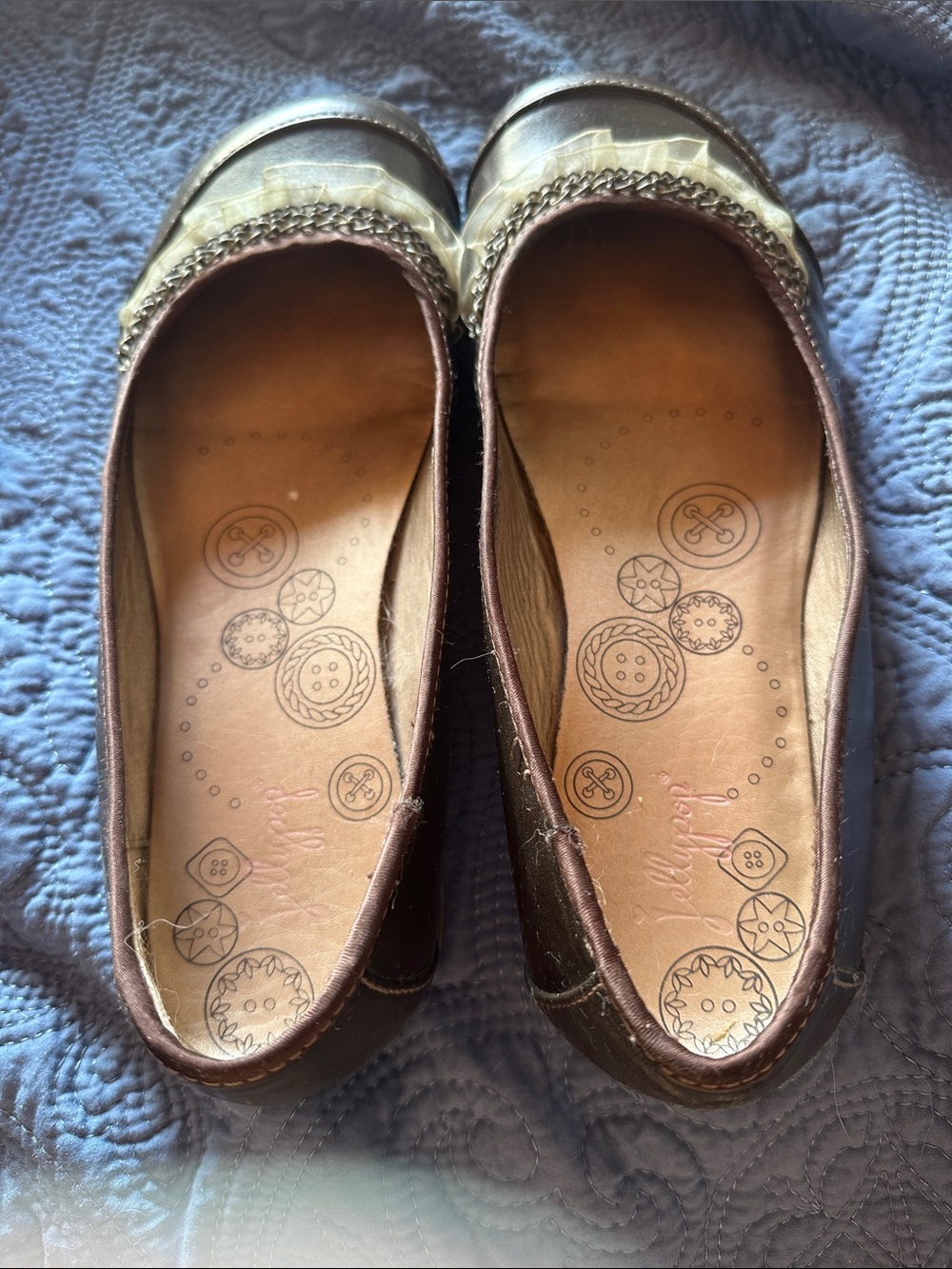 Jellypop Brown and Gold Chain-Trim Ballet Flats